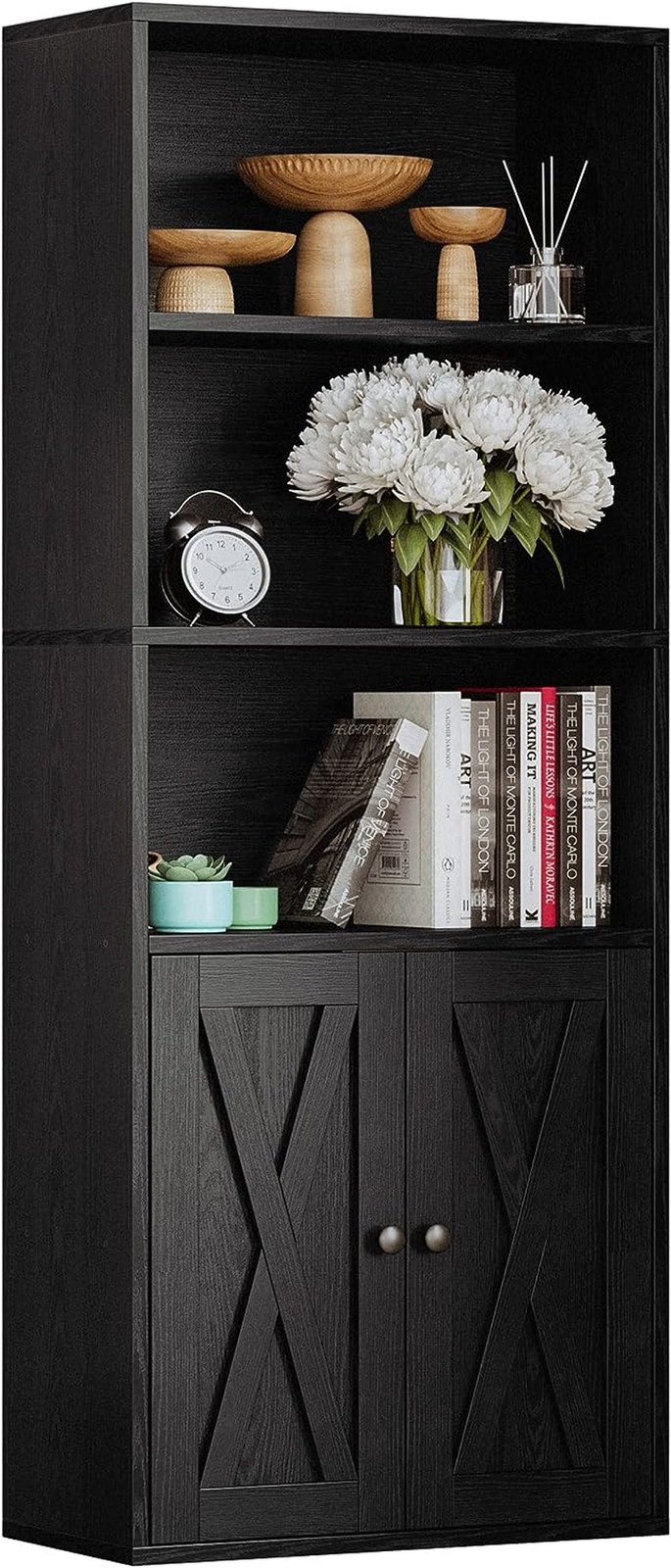Industrial 5-Shelf Bookcase with Doors for Home and Office Storage