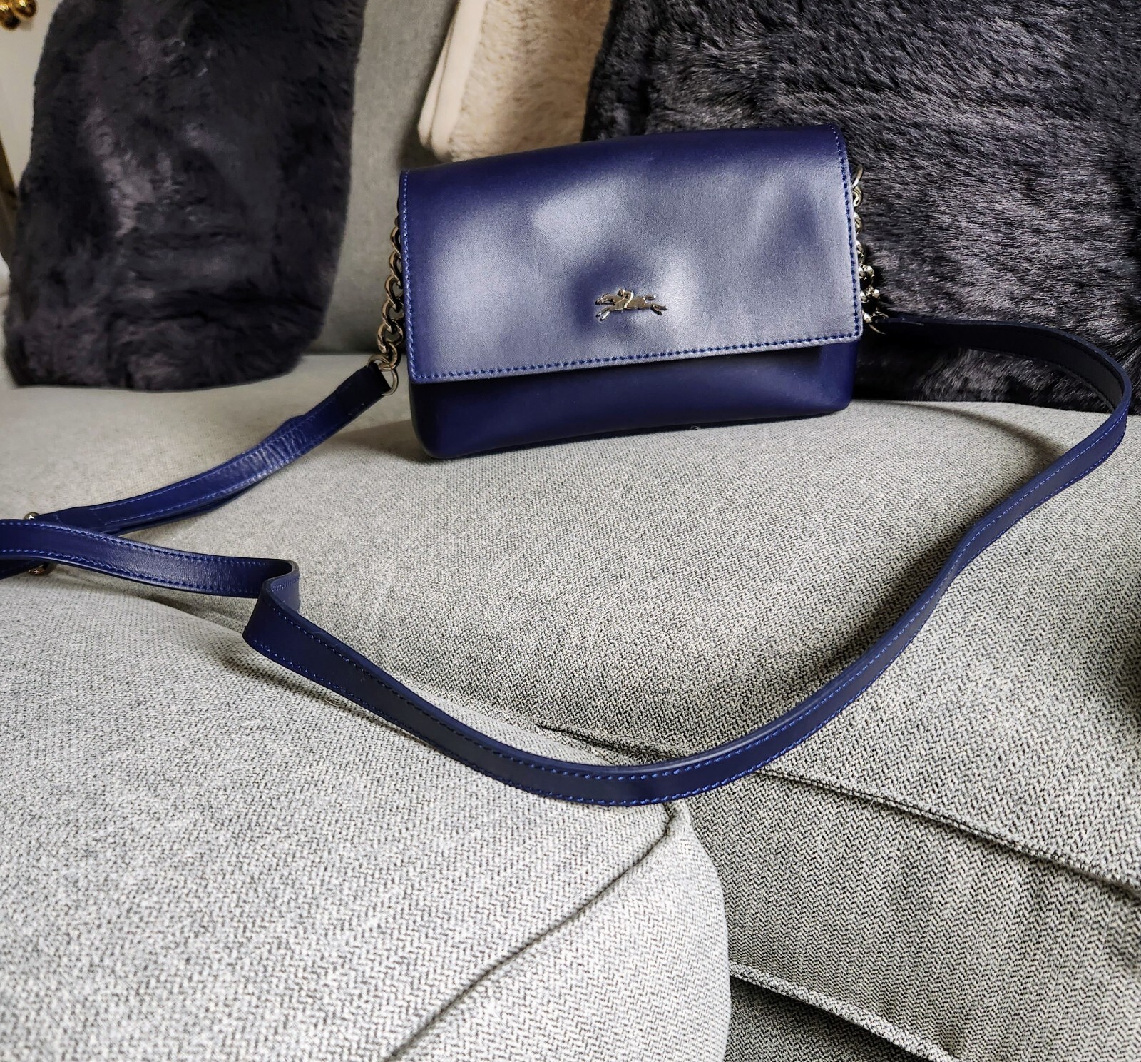 Longchamp Navy Blue Leather Honoré 404 Crossbody Bag eBay
