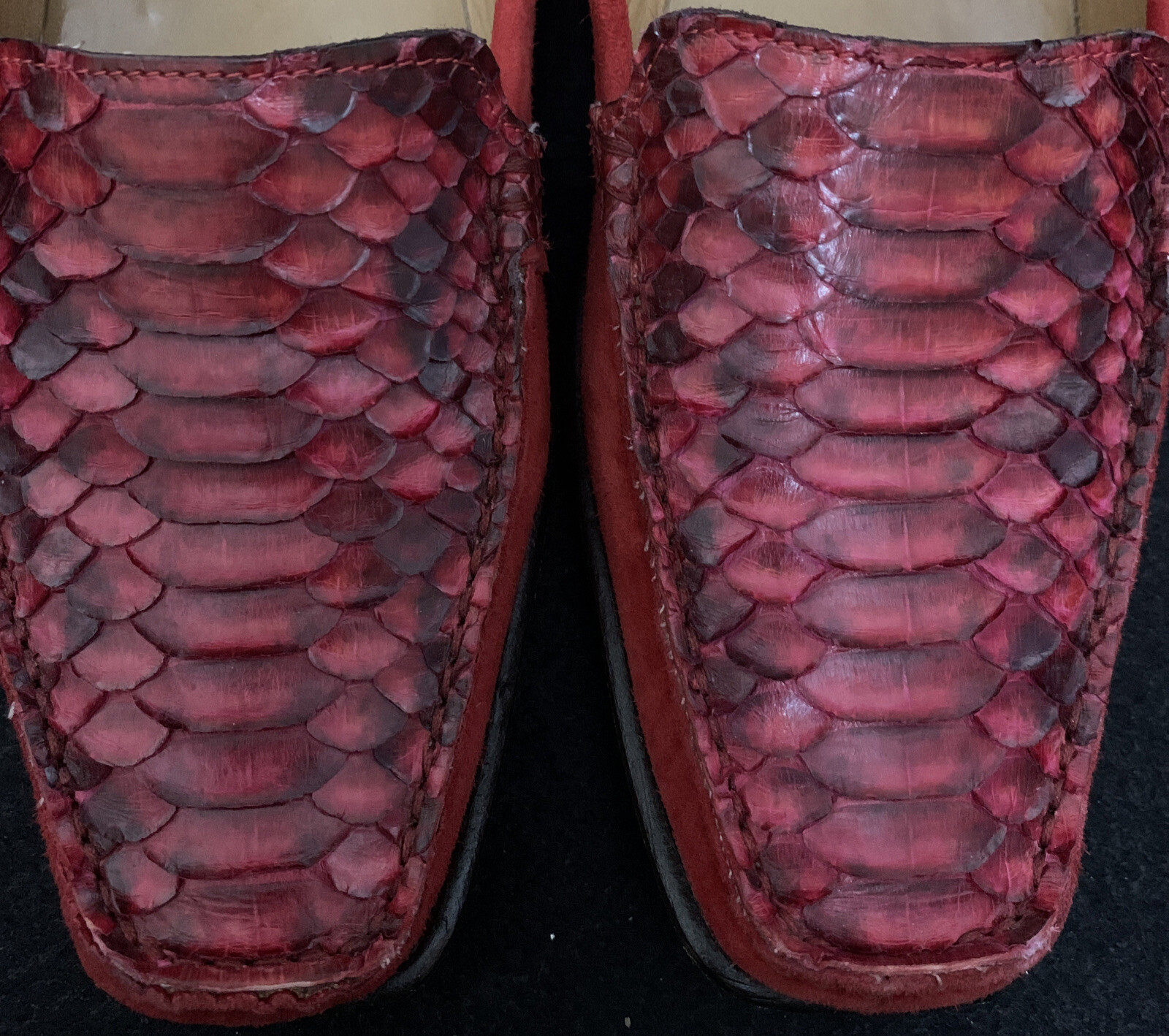 Vintage Red Python Snakeskin Suede Leather Loafer… - image 2