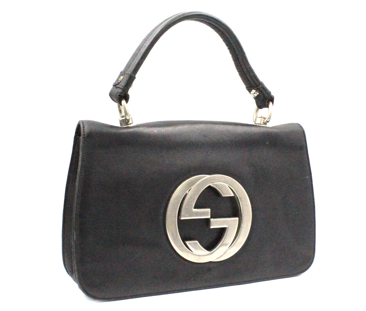 Sac à main vintage Gucci Tom Ford cuir noir blond imbriqué GG rabattable