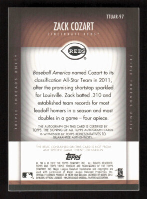 2012 Topps Triple Threads Unity Auto Relics /75 Zack Cozart #TTUAR