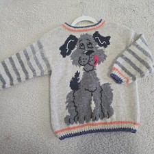 VINTAGE KIDS 90s Vintage Handmade Wool Sweater Dog 6-8 yo