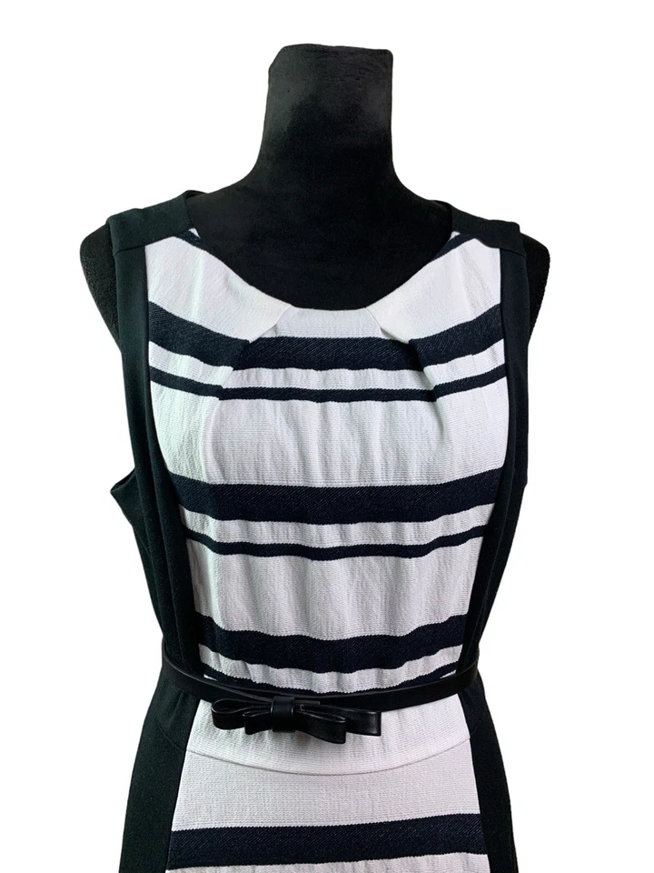 NWT $60 Elle Vibrant Voyage Size 16 Black Striped Belted A-Line Sheath Dress - Image 2 of 4