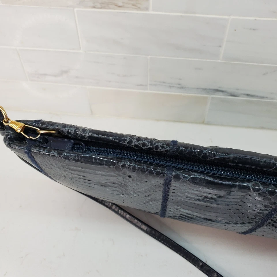 Bolso de Hombro Gianni Bernini Piel de Serpiente Real De Colección Auténtico Azul Gris Foto 4 de 4