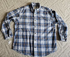 Duluth Trading Co Free Swingin Wicking Flannel Shirt Men’s Large L Blue Plaid