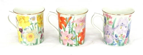 Lenox Suzanne Clee Flower Blossom Three 3.1/2 inch Mugs Iris Daffodil Day Lily