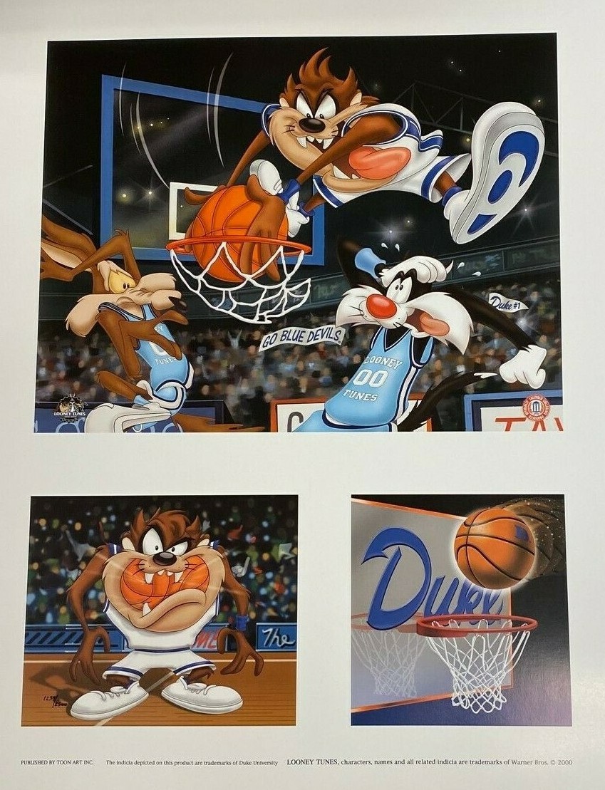 Looney Tunes Duke Blue Devils NCAA Basketball Bugs Taz Daffy Litho