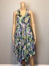 Women’s ELIZA J Water Color Multi Print Asymertical Hem Dress SZ 2 $300