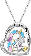 Sterling Silver Rainbow Unicorn Necklace Mother Daughter Unicorn Gift For Girls