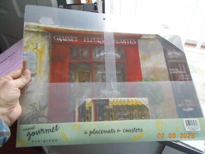 New 12 Piece Set Placemats and Coasters (6 each) featuring Storefronts