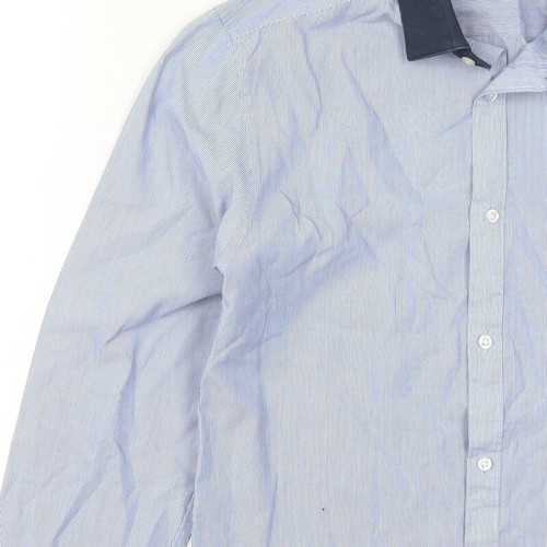 Red Herring Mens Blue Striped Polyester Blend Dress Shirt Size 14.5 - Picture 6 of 12