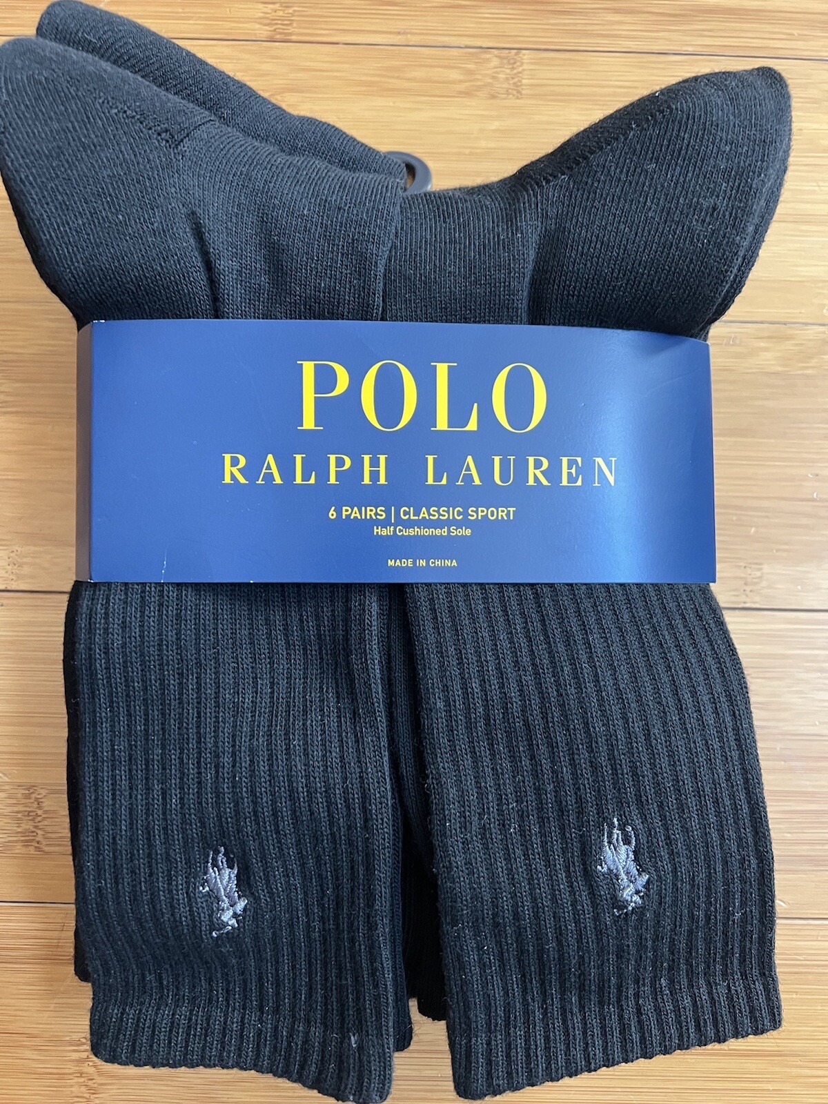 PONY Polo Ralph Lauren calze a equipaggio classiche confezione da 6 uomo taglia 6 13 nere NUOVE