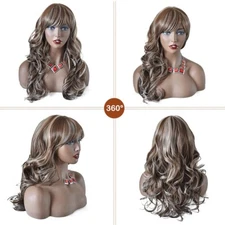 Long Wavy Women Wig Bangs Synthetic Black Brown Hair Cosplay Party Wigs 66cm US