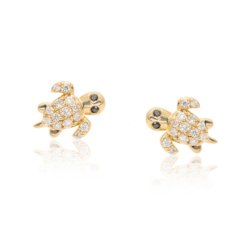 14K Gold White And Black VS/F-G Diamond Turtle Studs Earrings - The Jewelz - Picture 2 of 8