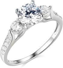2.25 Ct Round 14K White Gold 3-Stone Created Diamond Engagement Wedding Ring