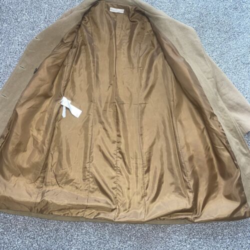 STEFANEL Long Coat Uk 8 Tan Camel Beige Double Breasted Smart Work Wool Pockets - Foto 17 di 19