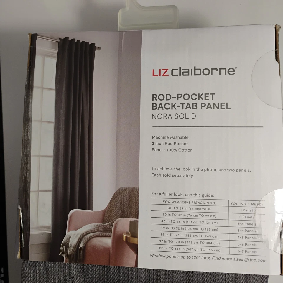 Panel de cortina individual con bolsillo para barra Liz Claiborne Nora en gris sólido 50" W x 84" L Nuevo Foto 4 de 4