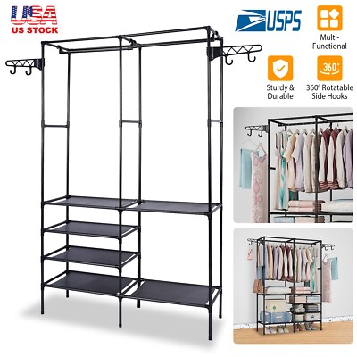 Heavy Duty Closet Rack System Wardrobe Shoe Garment Cloth Rack Hanger Organizer