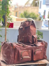 25" Men's Vintage Genuine Leather Travel Duffle Luggage Bag Free Top Backpack