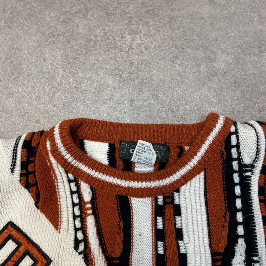 Texas Knitted Sweater Mens Large Coogi Style USA Crew Neck Chunky Sweater Orange image 7