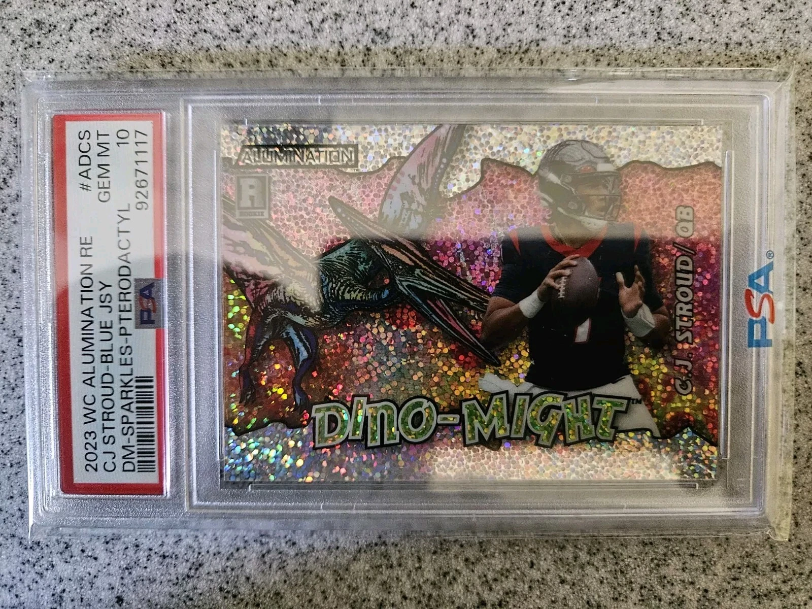 CJ Stroud Wild Card Alumination Rookie Edition Dino-Might #ADCS Blue Jersey-Sparkles-Pterodactyl