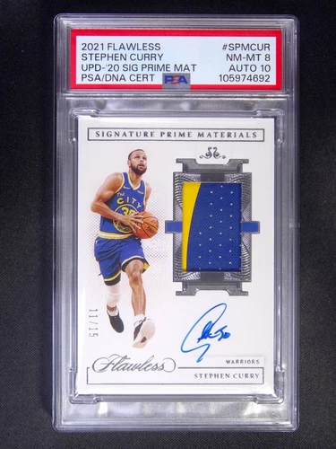 2021-22 Flawless Stephen Curry Signature Prime Materials Patch Auto /15 PSA 8/10