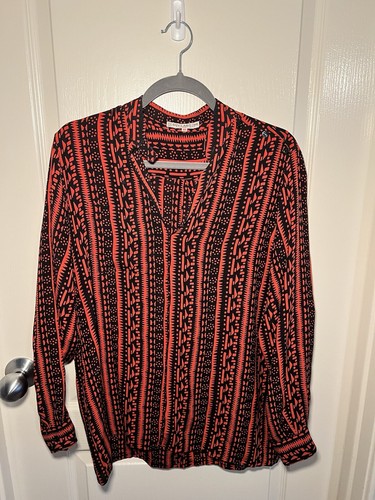 Guy Laroche, Guy Laroche Red Black Vintage Silk Blouse Size 44