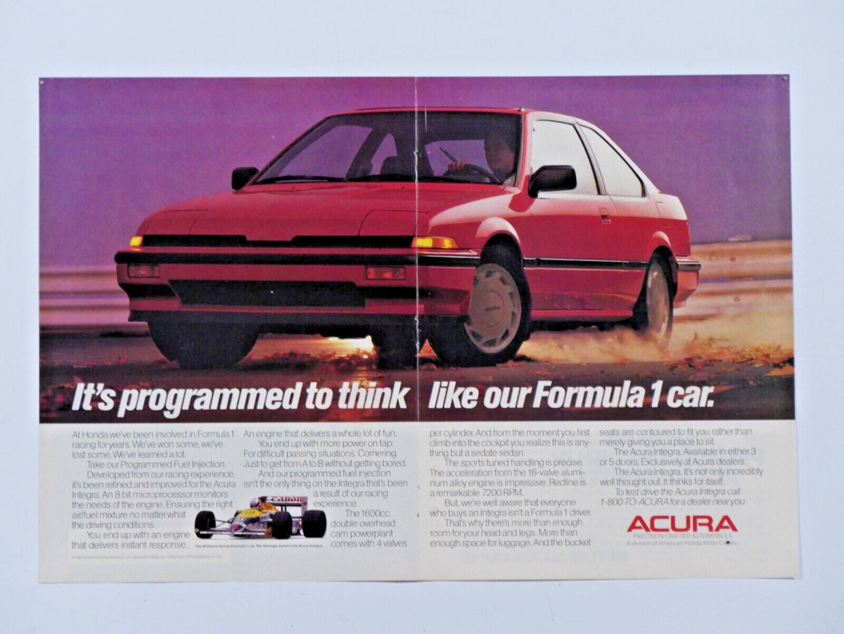 1987 Acura Integra Honda Formula Racing Vintage Page Original