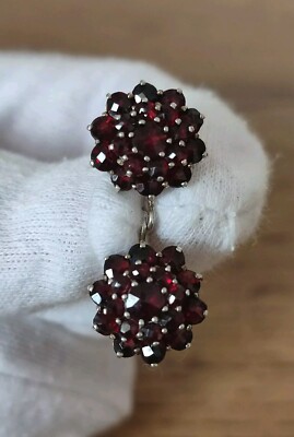 Antiques Silver Earrings 835 with natural Bohemian Czech Garnet