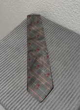 Brooks Brothers Makers 100 Silk Gray Check Pattern With Red Horns