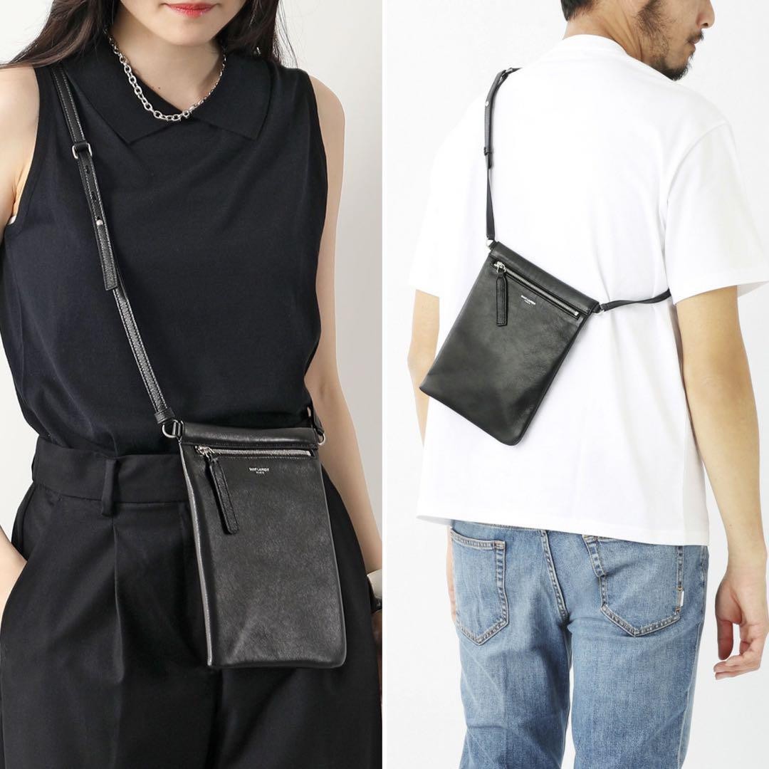 Saint Laurent Flat Sid Crossbody Pouch Bag Black Leather Saint Laurent Flat Sid Crossbody Pouch Bag Black Leather