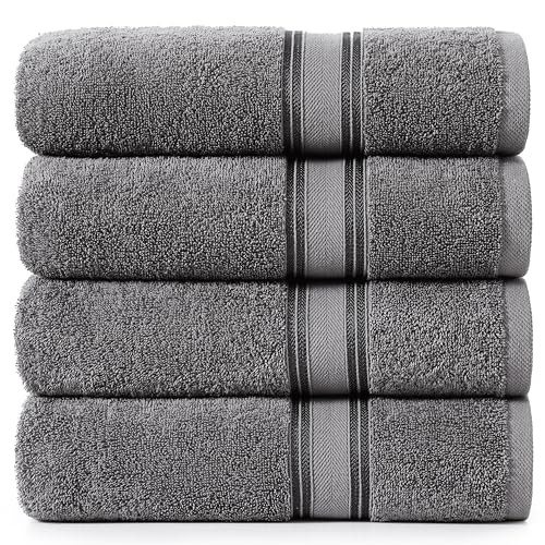 Extra Large Bath Towels Set of 4-100% Cotton Bath Sheets, Luxury 03: Cool Grey