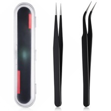 2 Pcs Stainless Steel Precision Tweezers Set, Anti-Static ESD Tweezer with St...