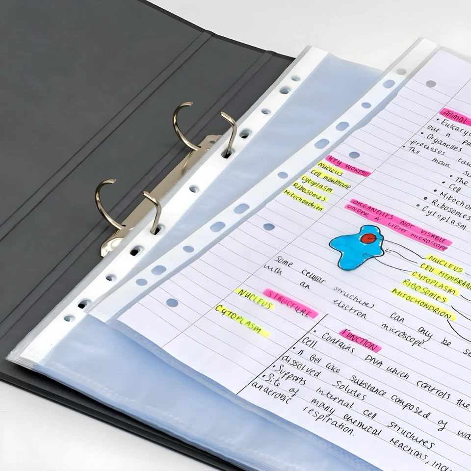 A4 Heavy Duty Clear Plastic Punched Pockets, 11-Hole Poly Wallets Sleeves Filing - Image 4 of 4