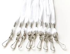 100pcs Flat ID Neck Lanyards for Badges, Swivel J-Hook (White)