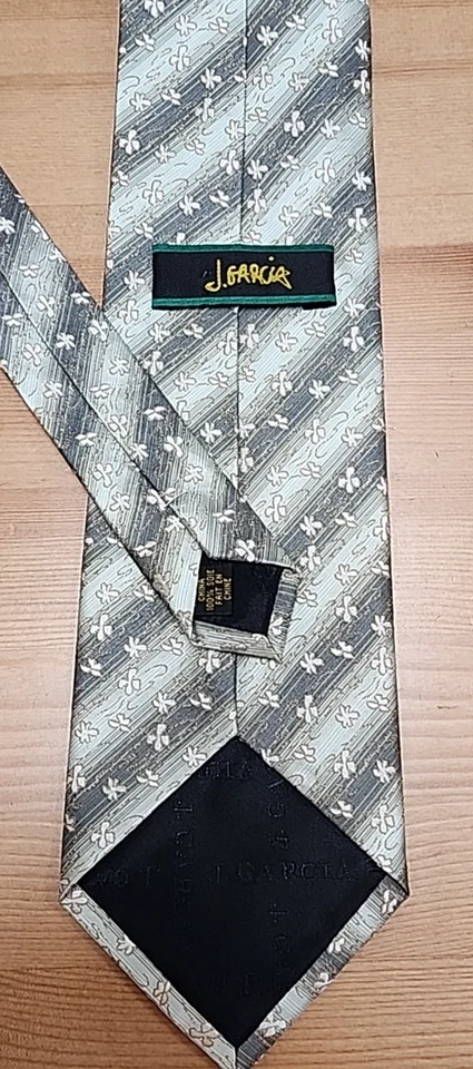 Corbata de seda Jerry Garcia vintage 2003 oro verde rayas diagonales flores 4x57 Foto 4 de 4