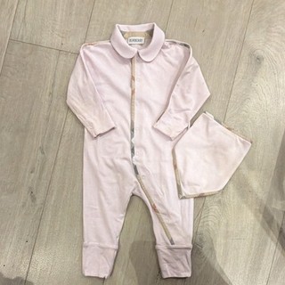 Burberry Pink Cotton Collared Babygrow & Bib Set 6 9 Months Long Sleeve