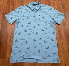 TravisMathew Polo Shirt Mens Medium Performance Golf Beach Print Blue