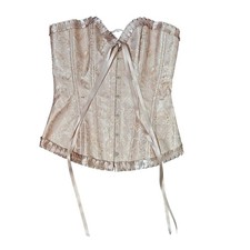 Lace Up Corset Champagne Pink Jacquard Boned Bustier Coquette Size M Lacemade