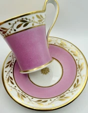 Antique KPM Berlin c.1820 Cup & Saucer Gold Leaf Edge; Marked Teacup Porcelain
