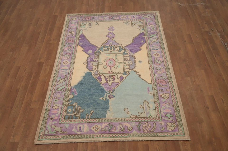 Transitional Oushak Turkish Area Rug 4x7 Ft Handmade Vegetable Dye Wool Carpet - Image 2 of 4