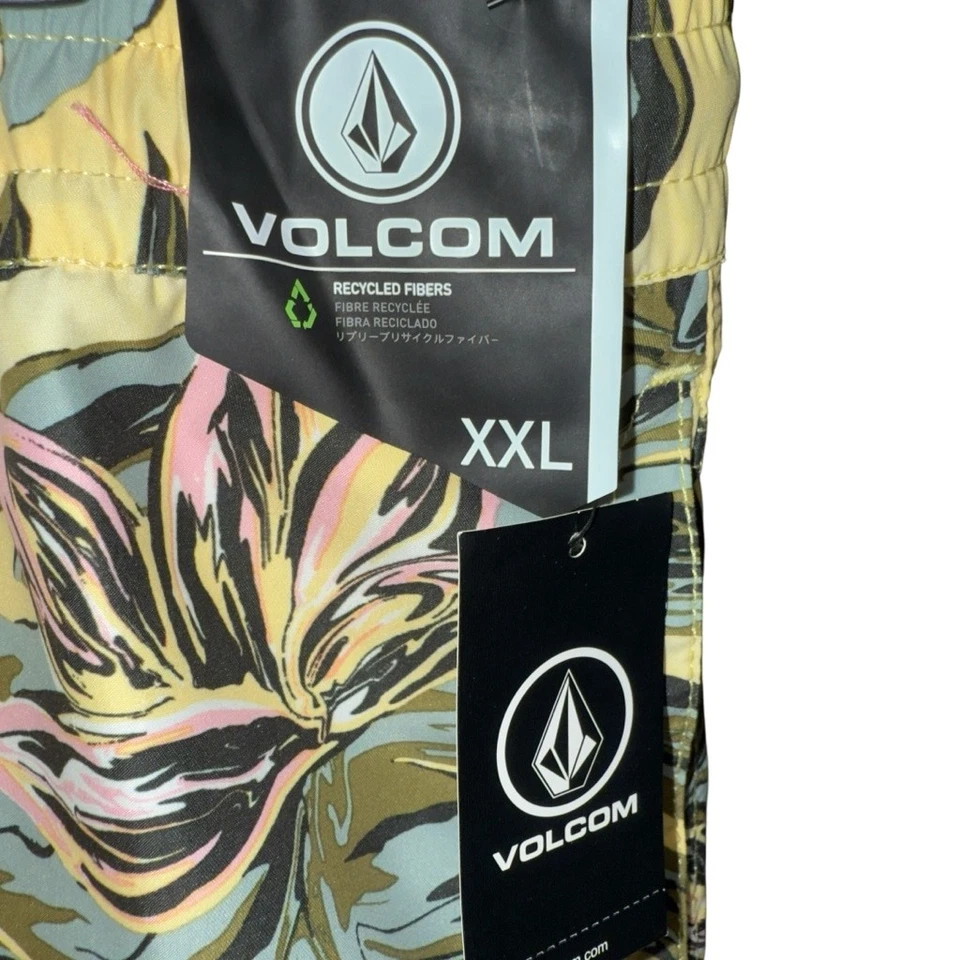 Volcom Mens 2XL Surf Board Shorts Swim Trunks Palm Dawn Yellow Elastic Waist - Image 3 of 4