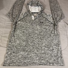 Under Armour Shirt Mens Lg Gray Charcoal Long Sleeve HeatGear Hooded Loose Fit