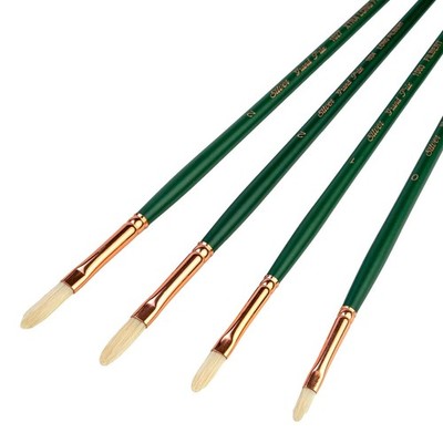 Premium 4pc Long Handle Filbert Brush Set - Natural Hog Bristles for Oil, Acryli