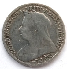 1900 VICTORIA SILVER THREEPENCE  ( .925 Silver )  British 3d Coin.    50