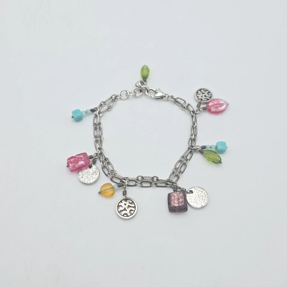 Pulsera Brighton 'Barbados' Vidrio Multicolor Placa Plata Vibrante 8.5" Ajustable Foto 3 de 4