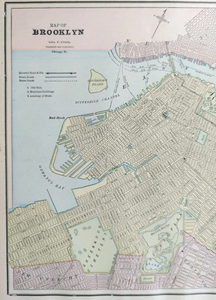 Mapa Brooklyn New York 1891 vintage 14"x11" antiguo original Brooklyn Heights Foto 2 de 4
