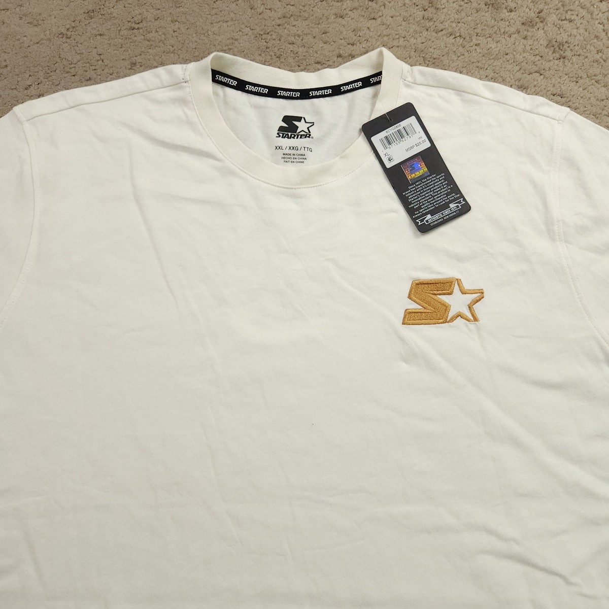 Starter Men T-Shirt XL Vintage White Classic-Fit Embroidered Logo