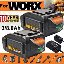 2Pack For WORX 20V MAX Extend Lithium 8.0Ah Battery/Charger 20Volt WA3520 WA3525