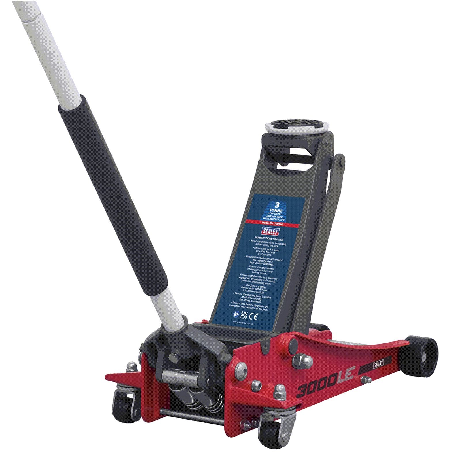 Sealey 3000LE Trolley Jack Low Entry Profile 3 Tonne Rocket Lift Twin Piston Red